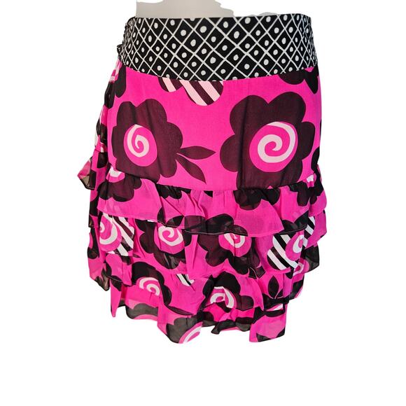 Celia Birdwell Vintage 2 Piece Skirt set Pink Black White Wrap Top Ruffled Sz SM - Picture 6 of 14